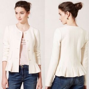 Anthropologie Elevenses Francie Wool Elegant Cream / Ivory Peplum Jacket Size 8